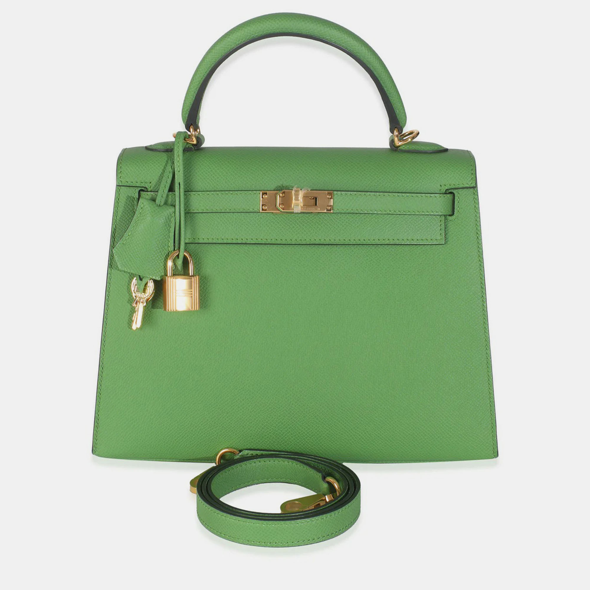 Pre-owned Hermes Sellier Kelly 25 Vert Yucca Epsom Bag In Green