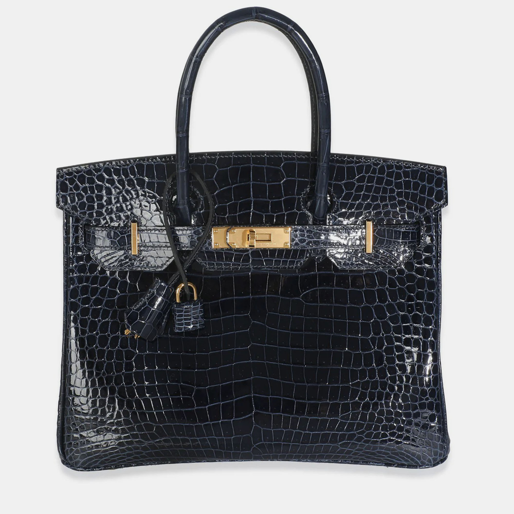 

Hermes Birkin 30 Bleu Marine Crocodile Porosus Bag, Blue