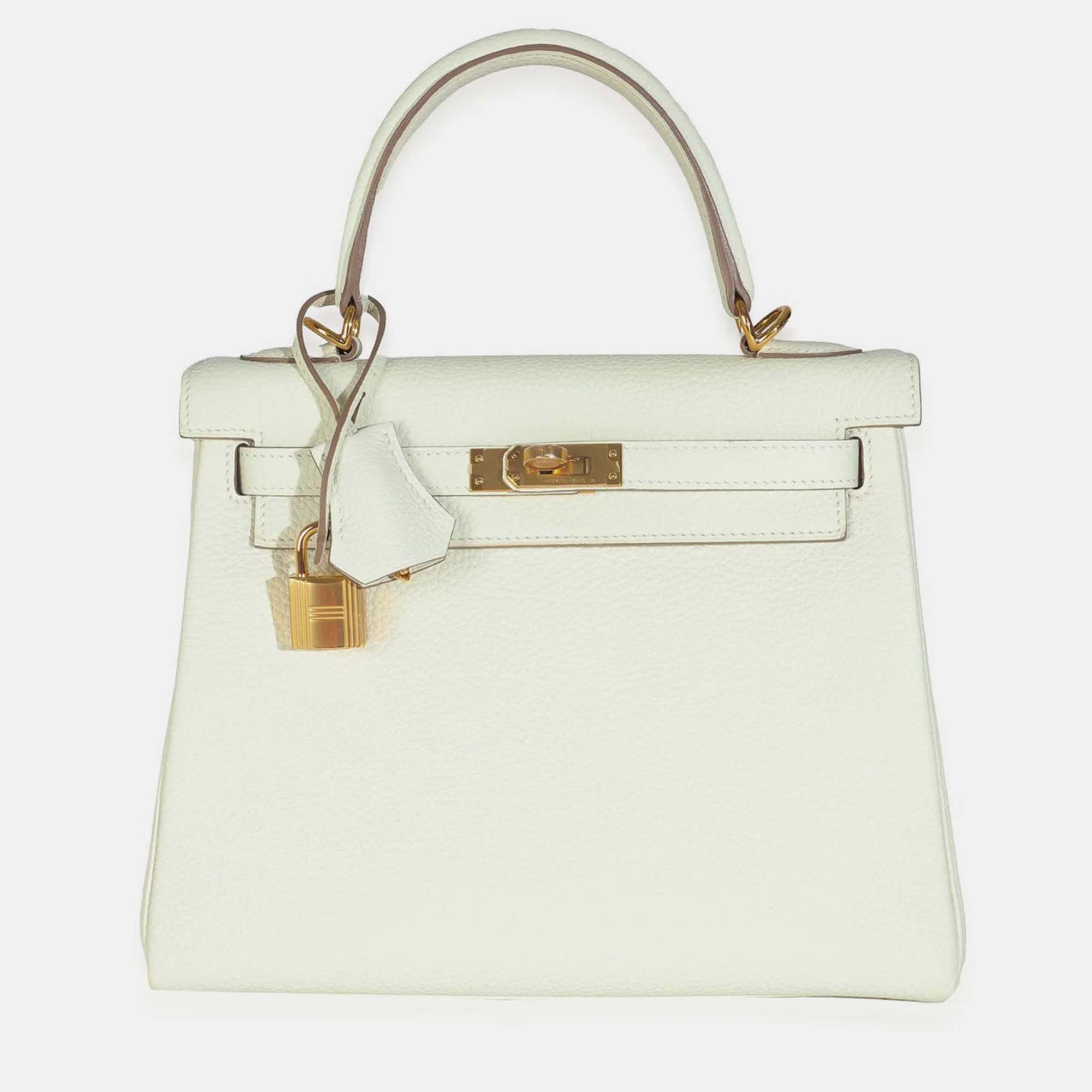 

Hermes Kelly 25 Mushroom Togo Retourne Bag, White