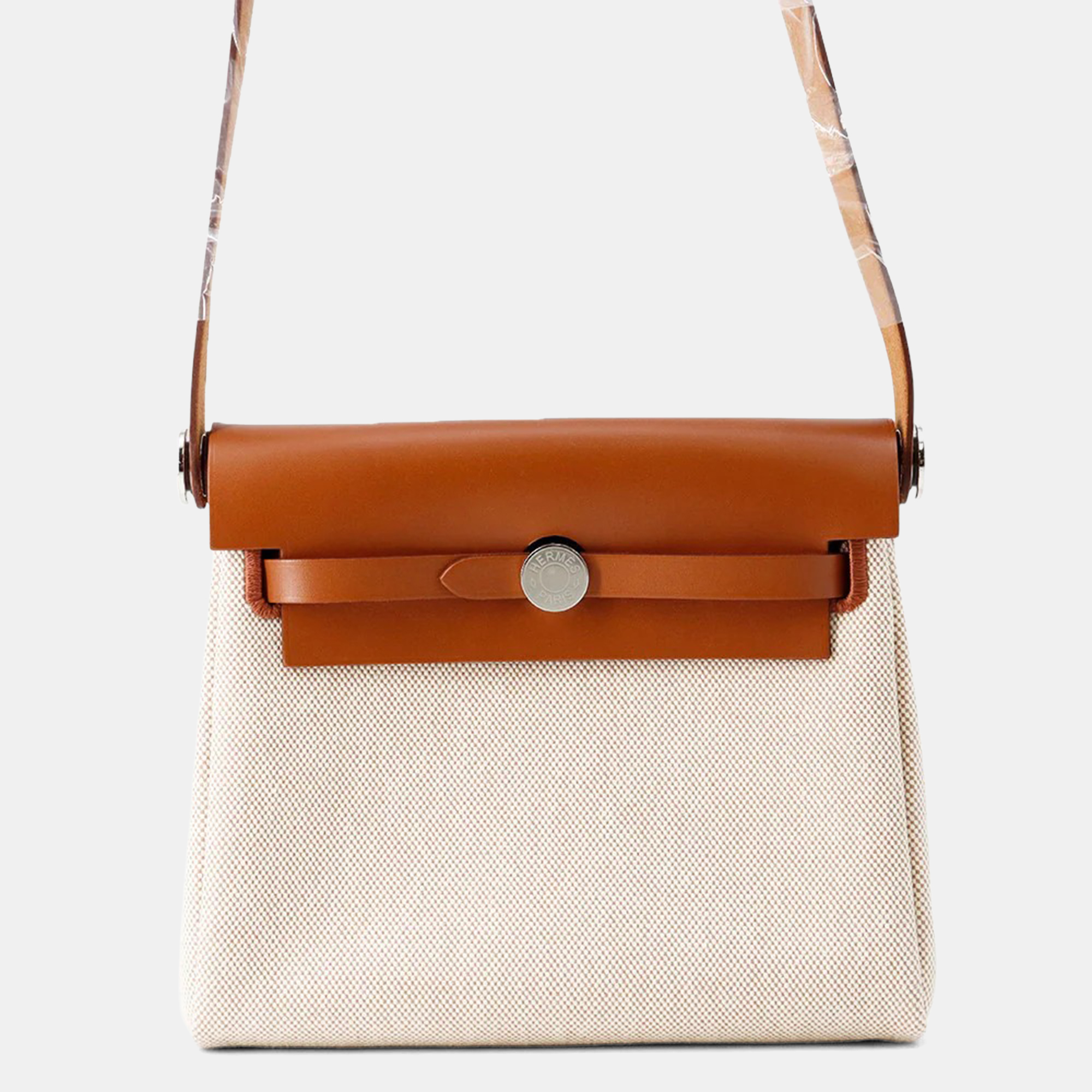 

Hermes Herbag Zip Size Mini Fauve Toile H Vache Hunter Leather Bag, Brown