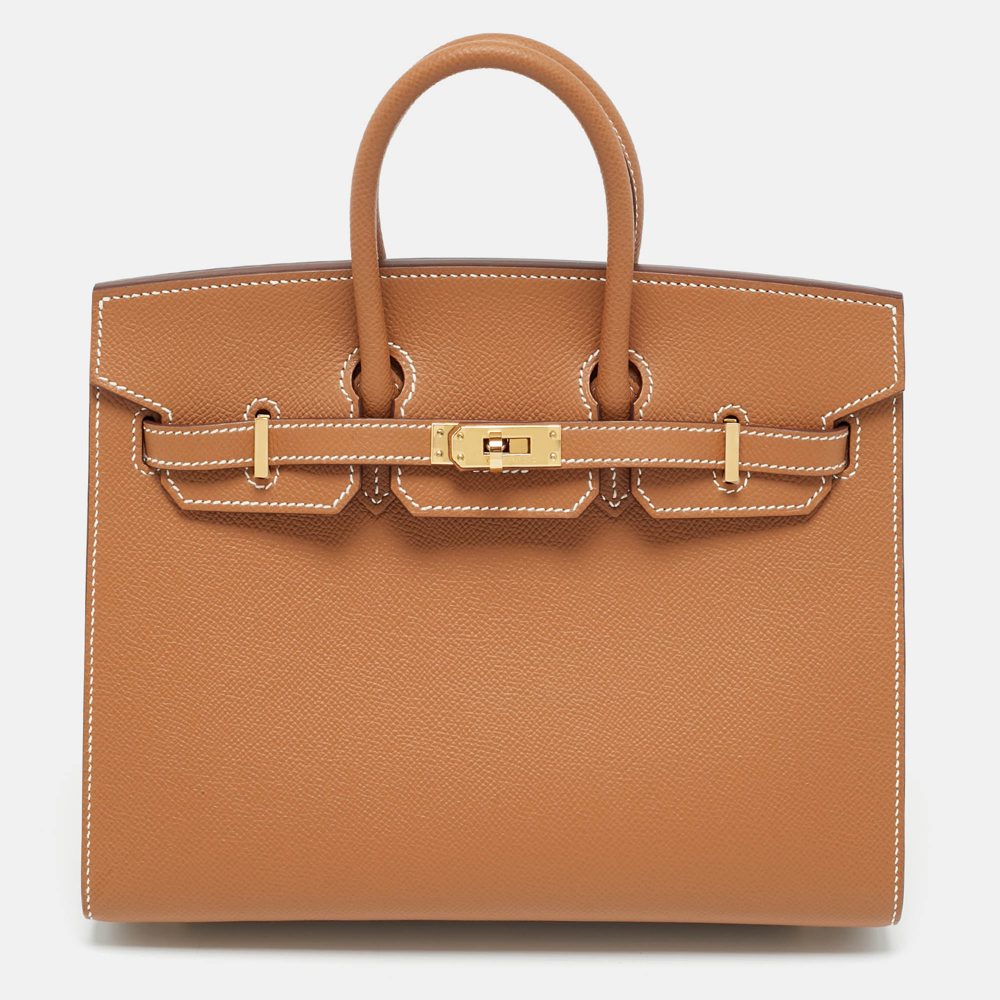 

Hermès Gold Epsom Leather Gold Finish Birkin Sellier 25 Bag, Brown