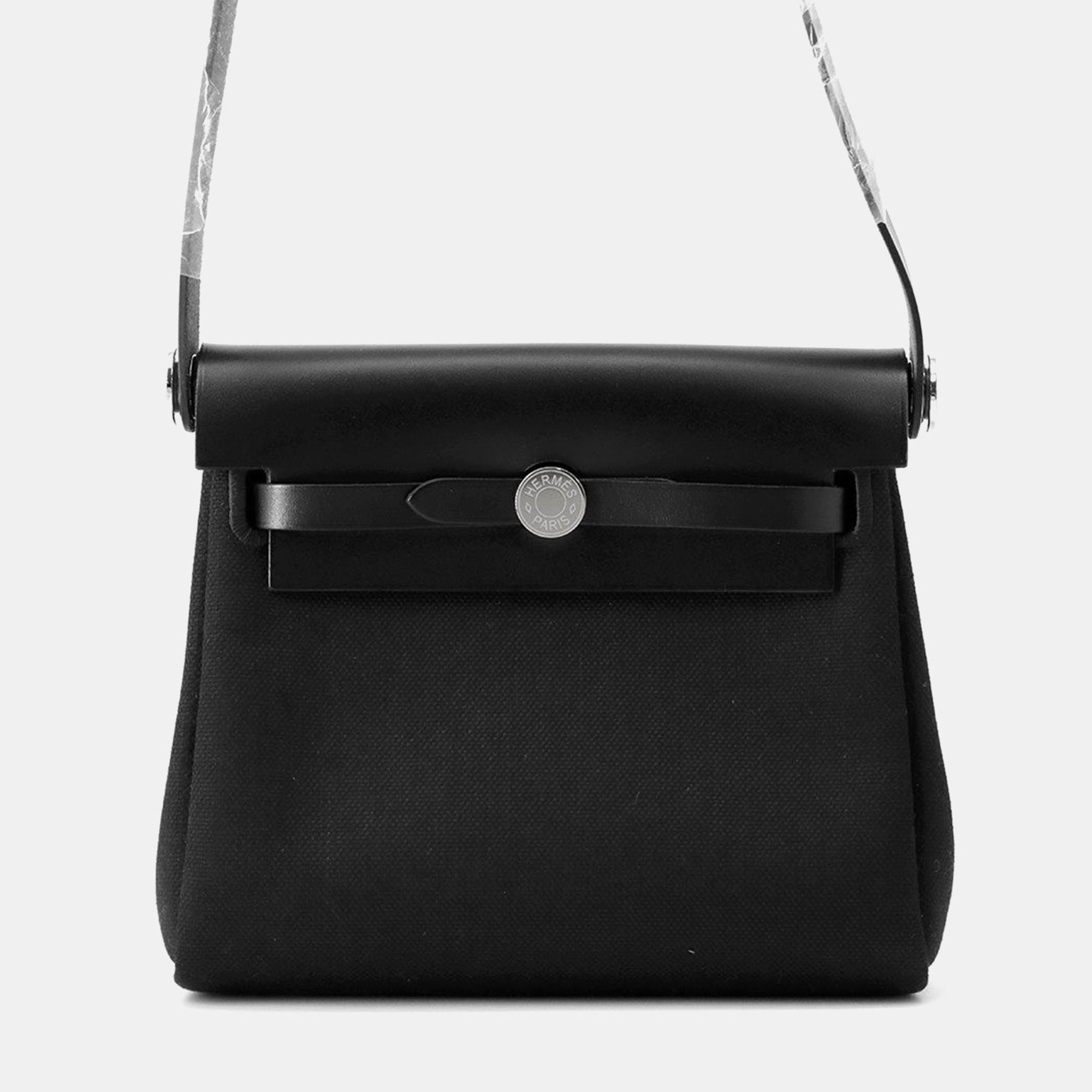 Pre-owned Hermes Herbag Zip Size Mini Black Military Vache Hunter Leather Toile Bag