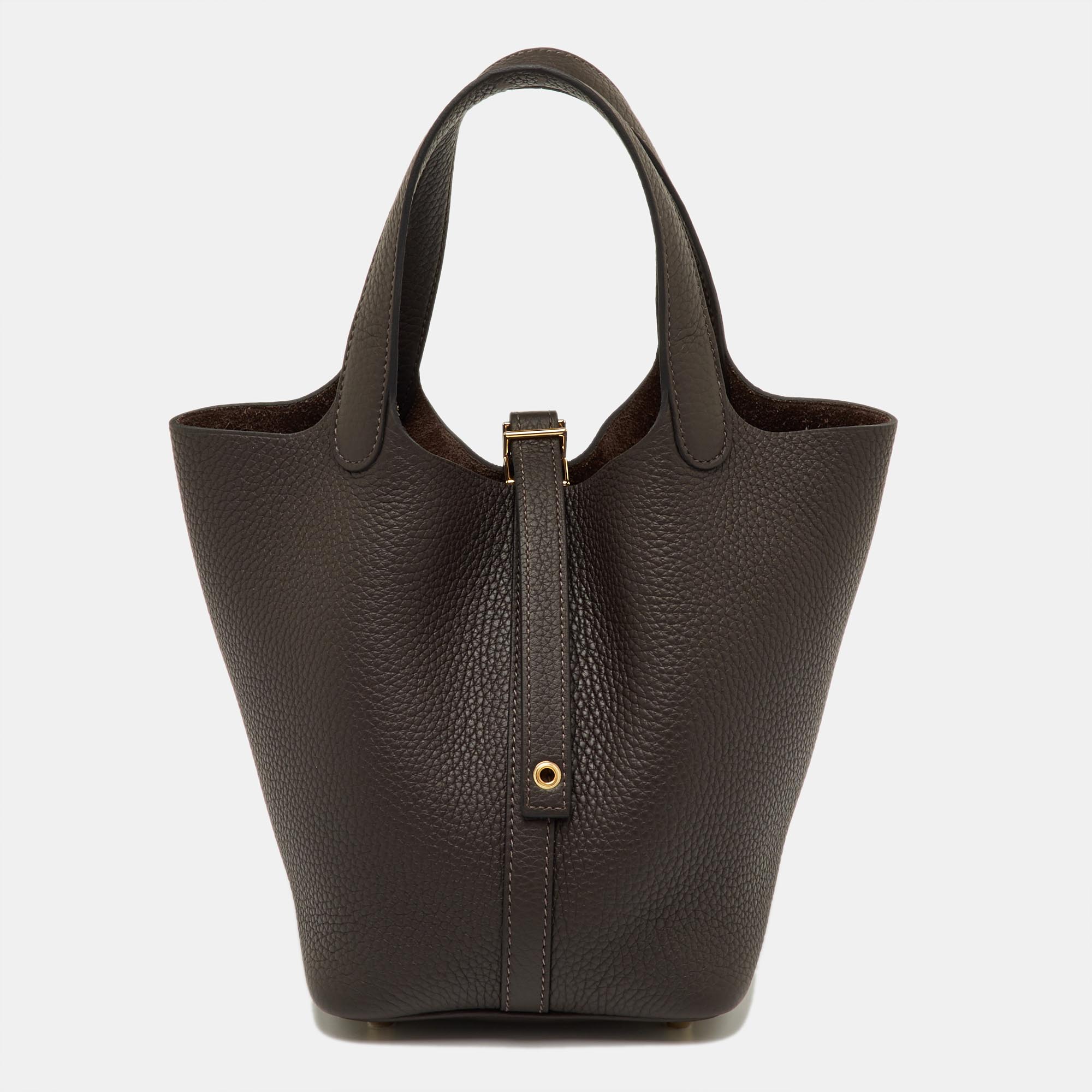 Click to view more detailed imagery on our partner's website Pre-owned Hermes Hermès Chocolat Taurillon Clemence Leather Picotin Lock 18 Bag In Brown