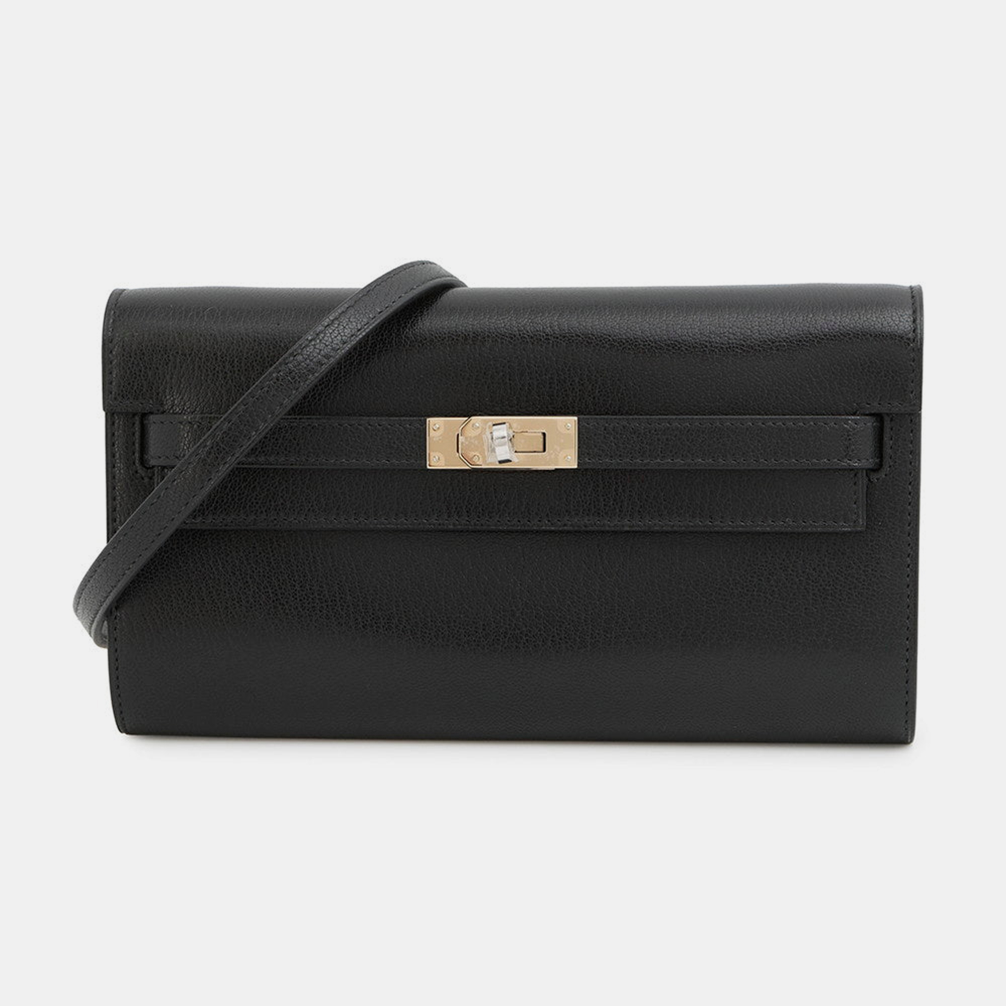 Pre-owned Hermes Kelly Wallet Long To Go Black Chevre Shamqila