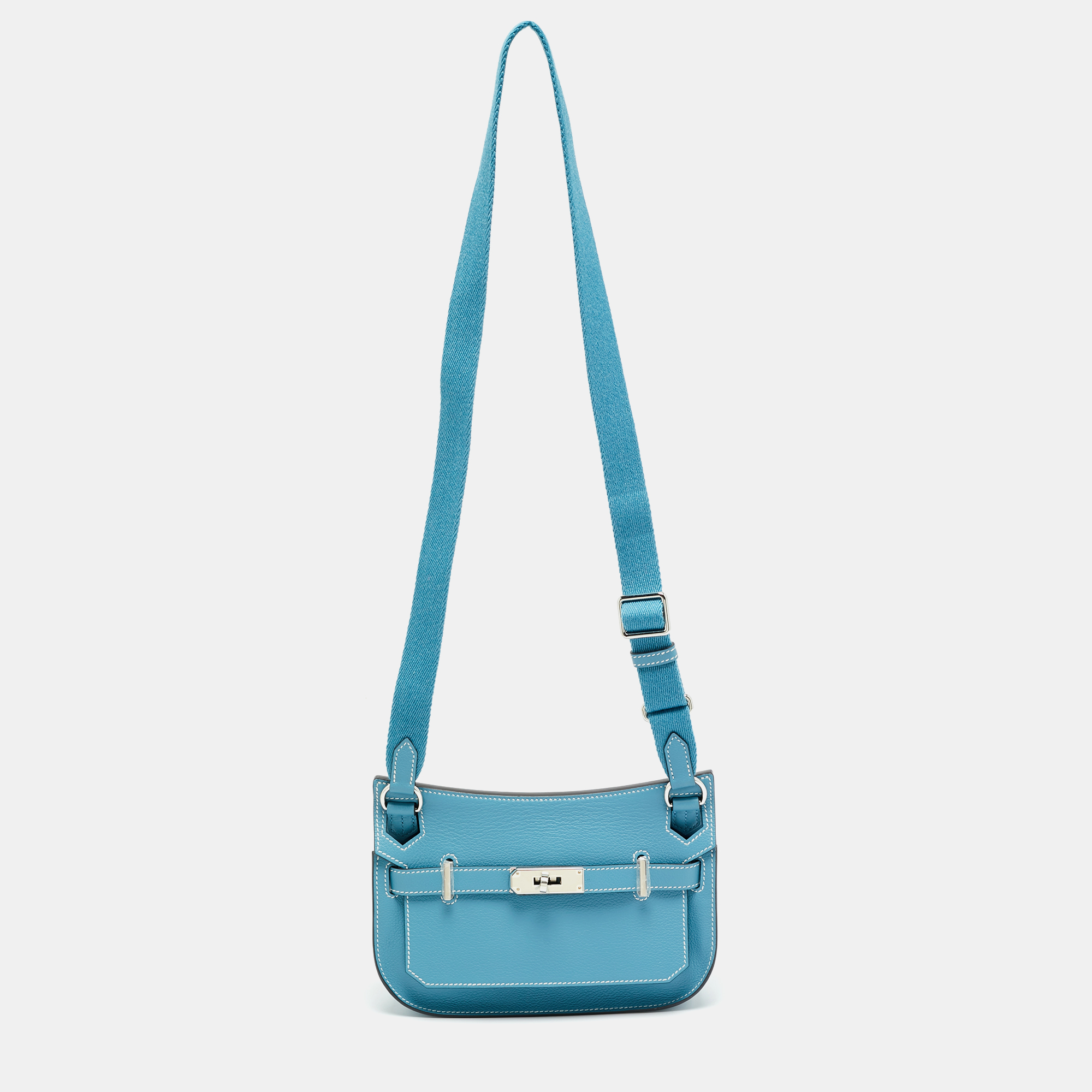 

Hermes Jypsiere Mini Palladium Finish Bleu Jean Evercolor Leather Shoulder Bag, Blue