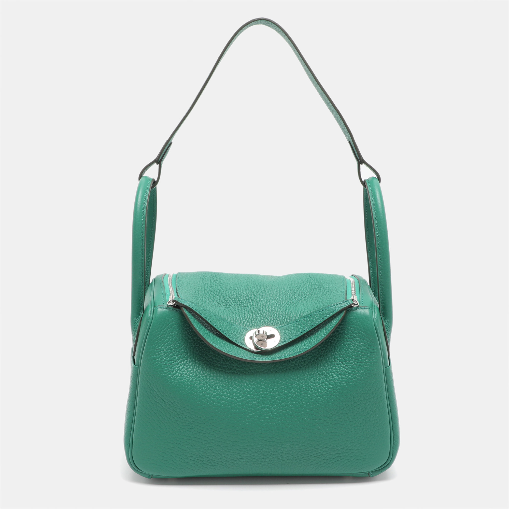 

Hermes Lindy 26 Palladium Finish Vert Vertigo Clemence Leather Bag, Green