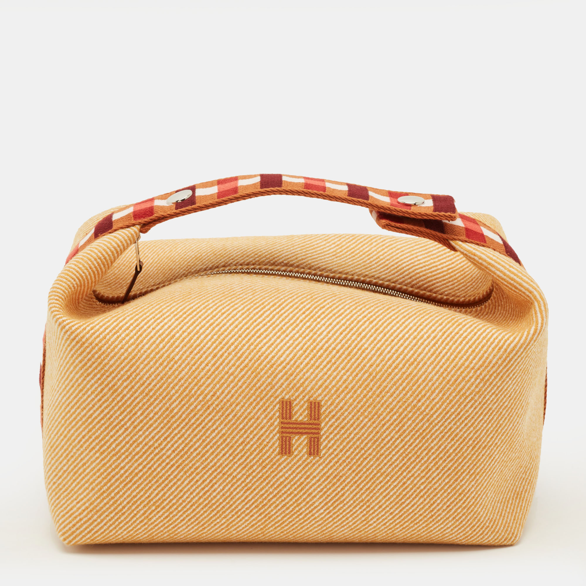 Pre-owned Hermes Bride-a-brac Carre Large Fauve Merino Wool Pouch In Yellow