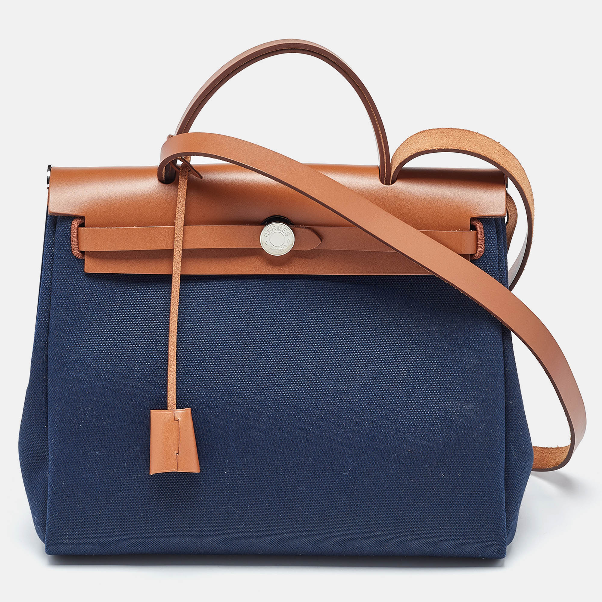 

Hermès Herbag Zip 31 Bleu Indigo/Fauve Toile and Vache Hunter Top Handle Bag, Blue