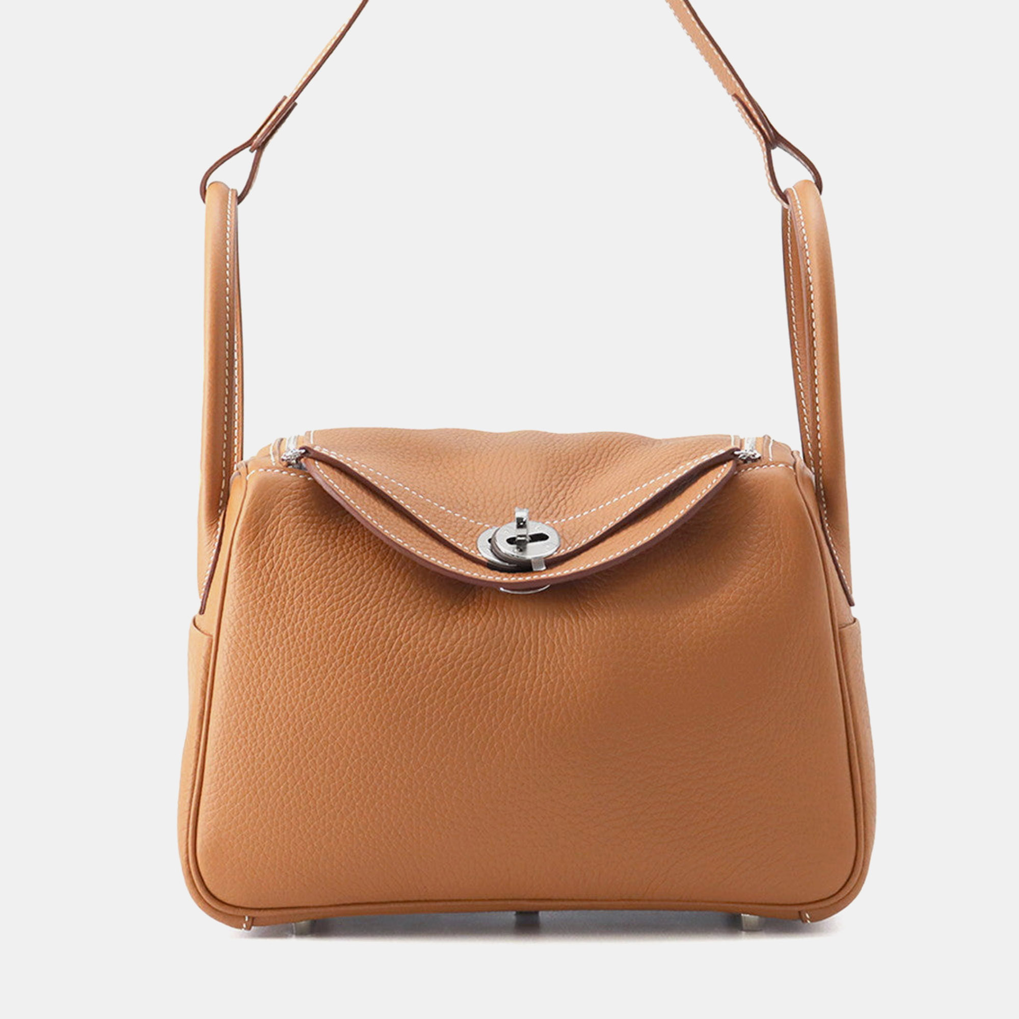 

Hermes Lindy 26 Brown Taurillon Clemence Leather Top Handle Bag, Gold