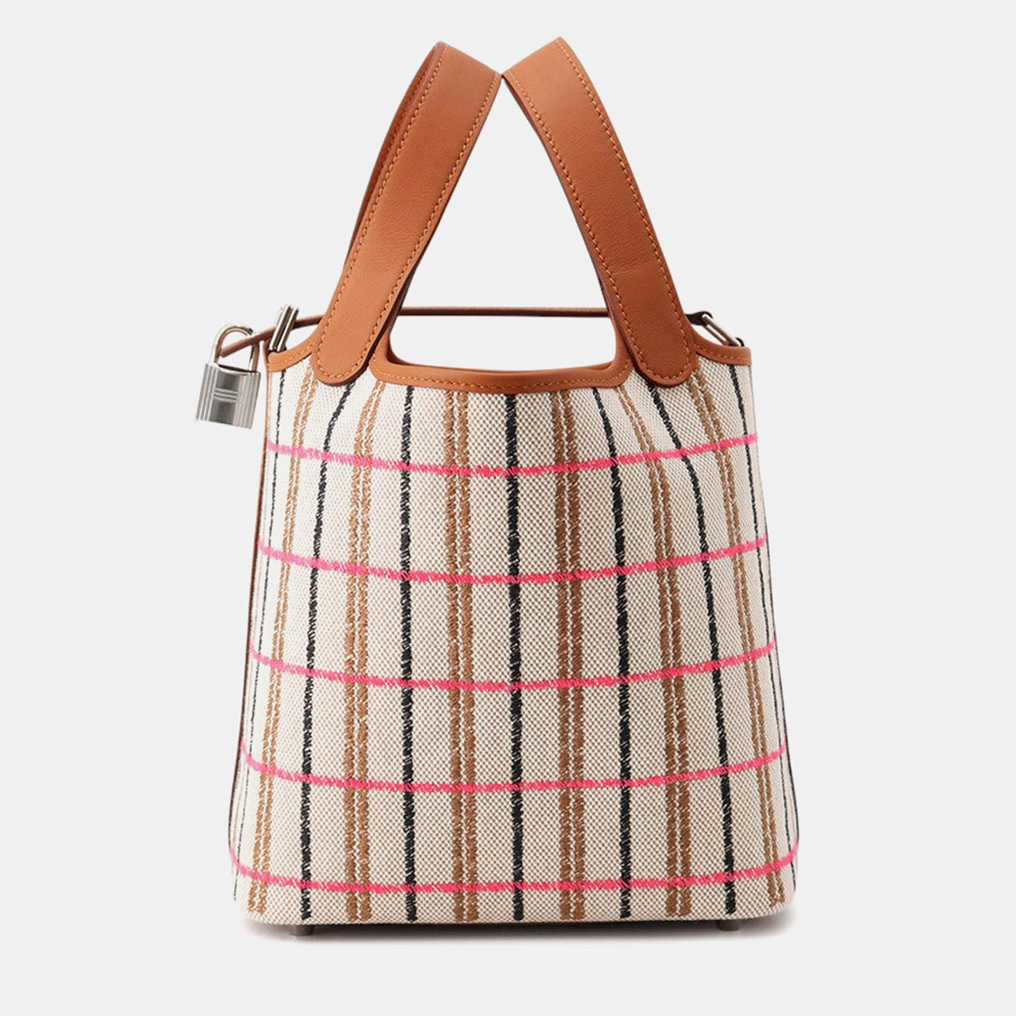 

Hermes Picotin Lock 18 Blanket Gold/Ecru/Fauve/Rose Pop Toile H Swift Leather Handbag, Multicolor