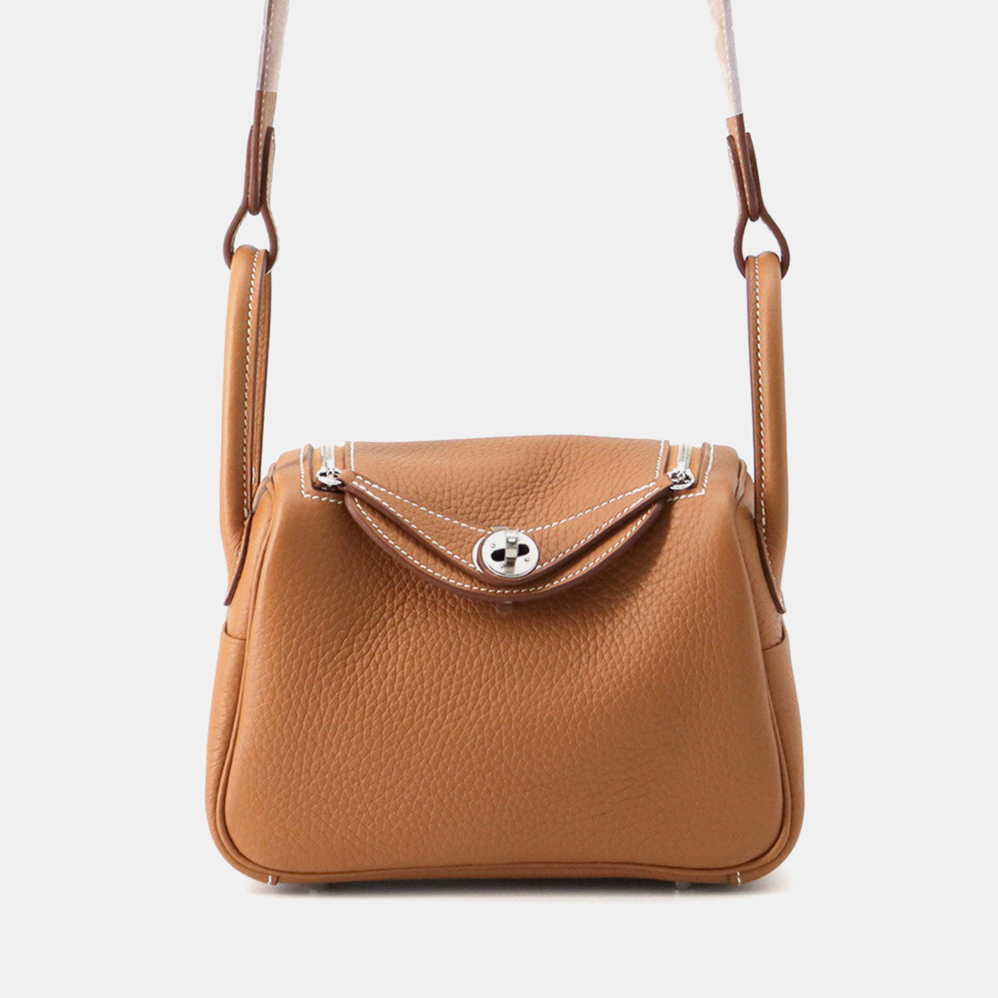 

Hermes Lindy Gold Taurillon Clemence Size Mini, Brown
