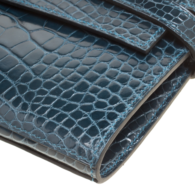 Kelly crocodile wallet Hermès Navy in Crocodile - 31377875