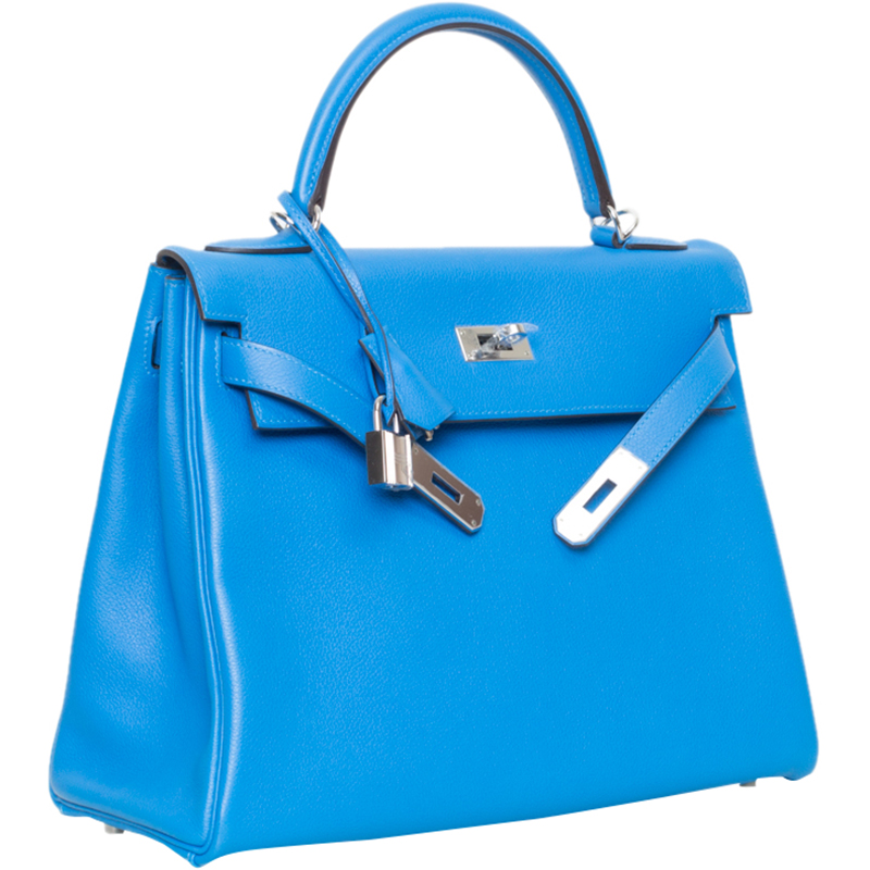 

Hermes Blue Hydra Evercolor Leather Palladium Hardware Kelly Retourne 32 Bag