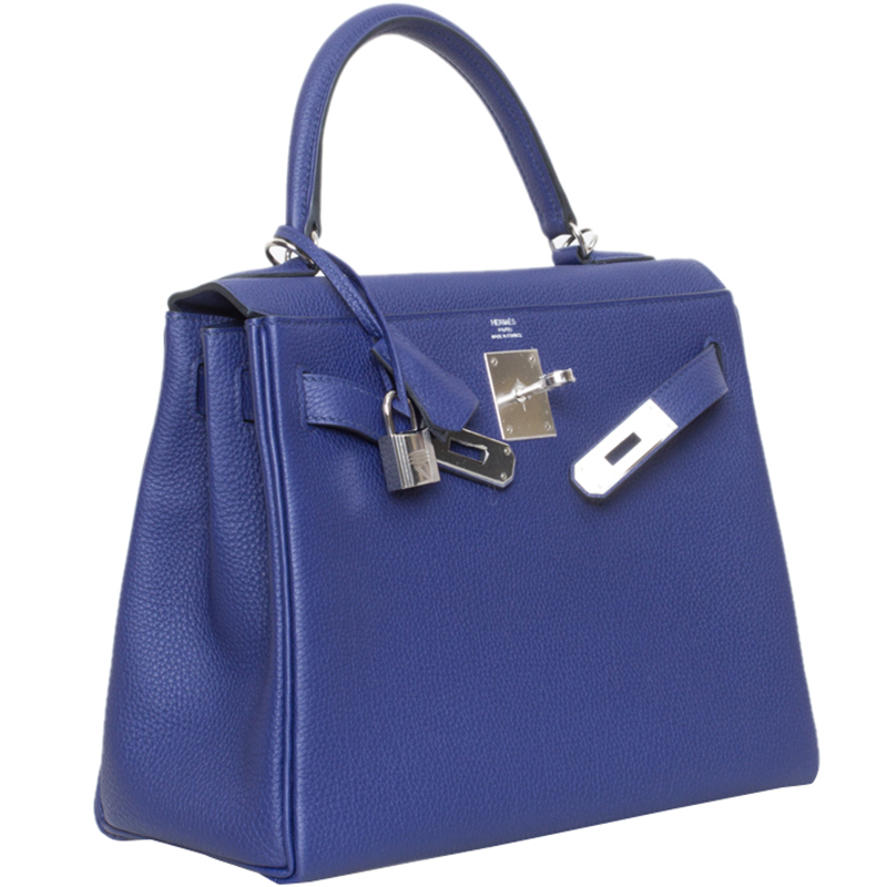 

Hermes Blue Encre Togo Leather Palladium Hardware Kelly Retourne 28 Bag