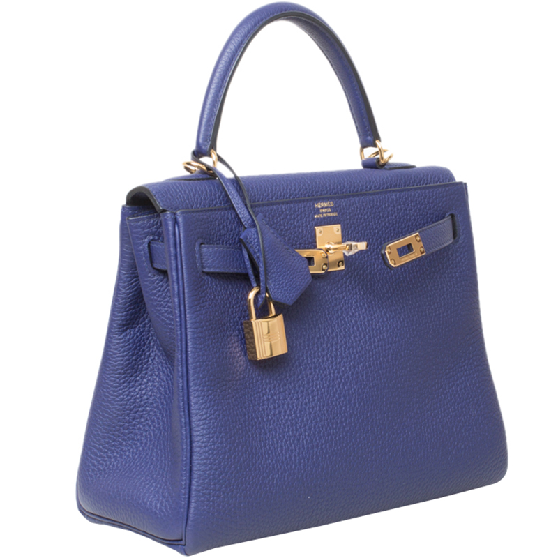 

Hermes Blue Encre Togo Leather Gold Hardware Kelly Retourne 25 Bag