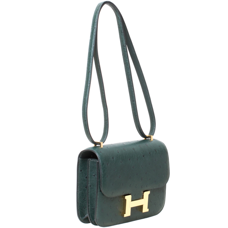 

Hermes Vert Titien Ostrich Mini Gold Hardware Constance Bag, Green