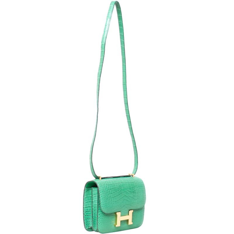 

Hermes Cactus Alligator Mini Gold Hardware Constance Bag, Green