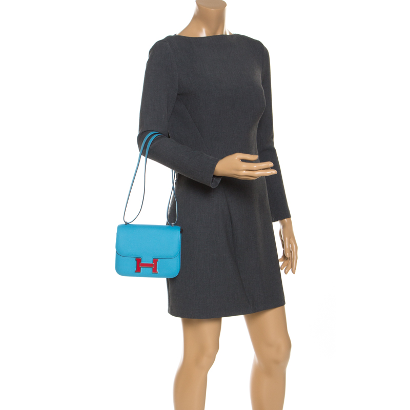 

Hermes Lagon Leather Mini Palladium Hardware Constance Bag, Blue