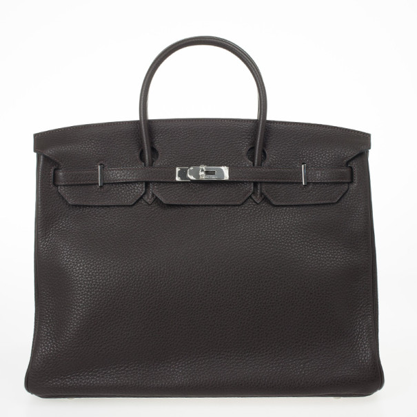 Hermes Birkin 40cm Togo Leather Darkbrown Handbag with Silver Hardware