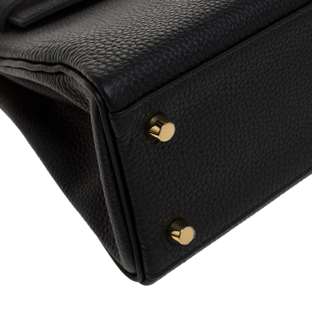 Hermes Kelly retourne 25 Bag Tasche Black schwarz Togo Leder leather Gold