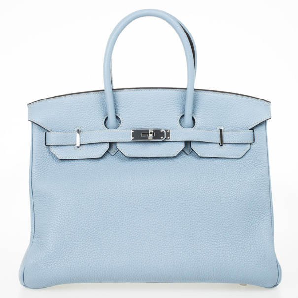Hermes Blue Lin Clemence Leather Birkin 35 CM