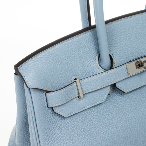 Hermes Birkin 25cm Handbag In Blue Lin Clemence Leather QY01718