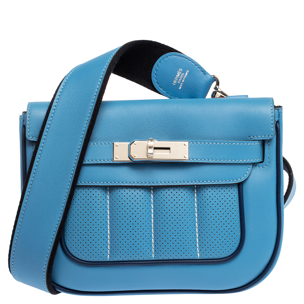Hermes Blue Thalassa Swift Leather Palladium Hardware Mini Berline Bag  Hermes
