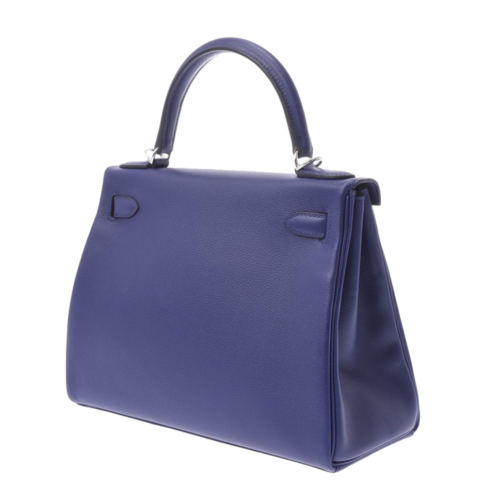 

Hermes Blue Leather Palladium Hardware Kelly 28 Bag