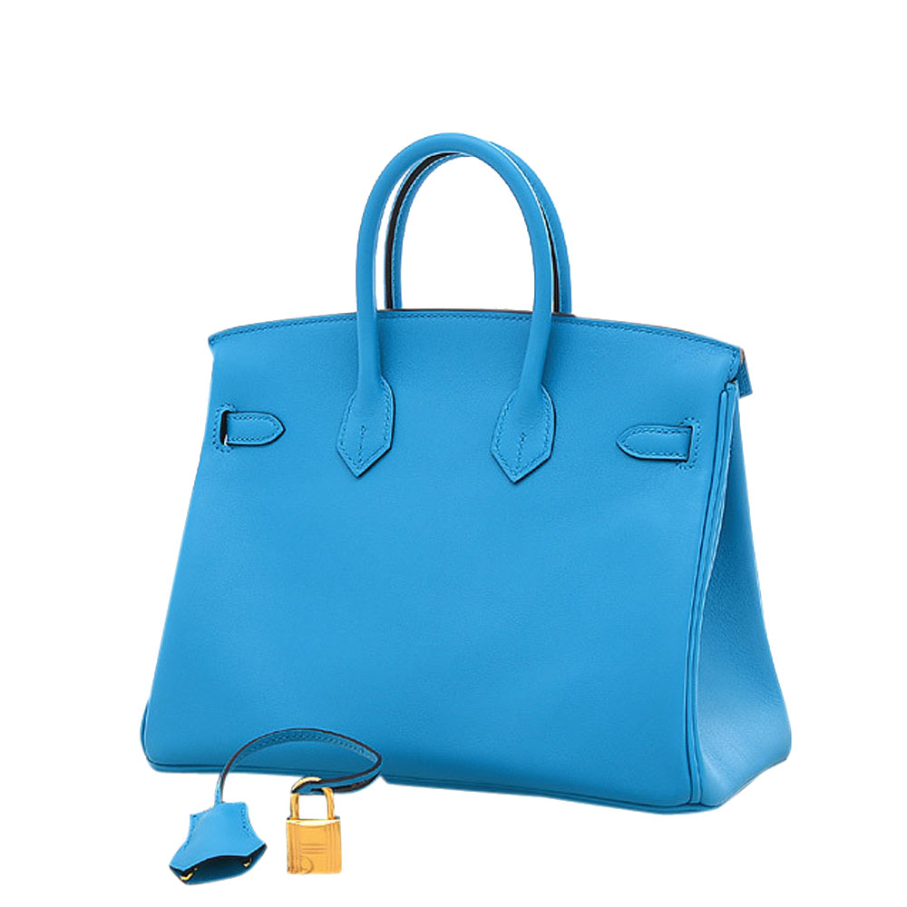 

Hermes Blue Swift Leather Gold Hardware Birkin 25 Bag