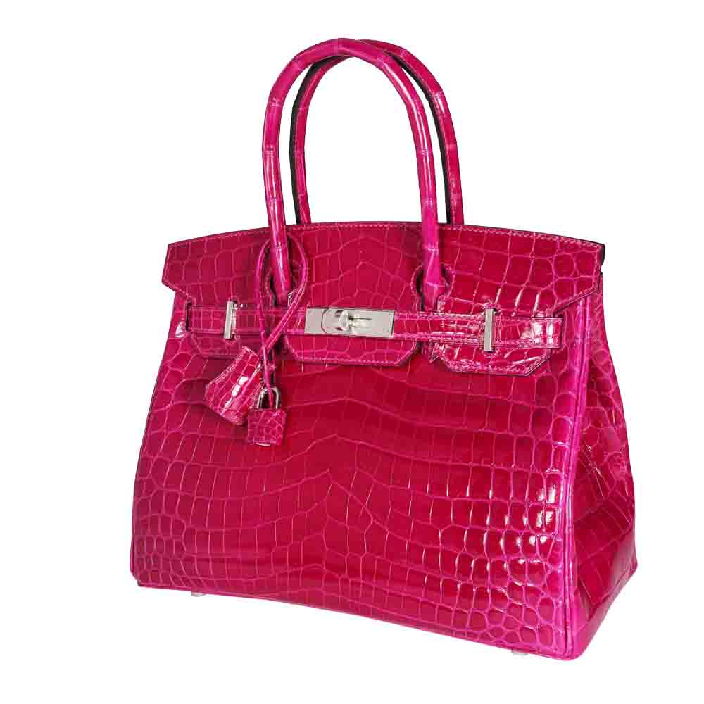 

Hermes Rose Shiny Niloticus Crocodile Leather Gold Hardware Birkin 30 Bag, Pink