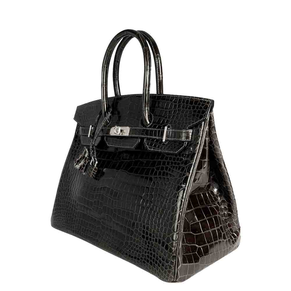 

Hermes Black/Graphite Shiny Porosus Crocodile Leather Palladium Hardware Birkin 35 Bag