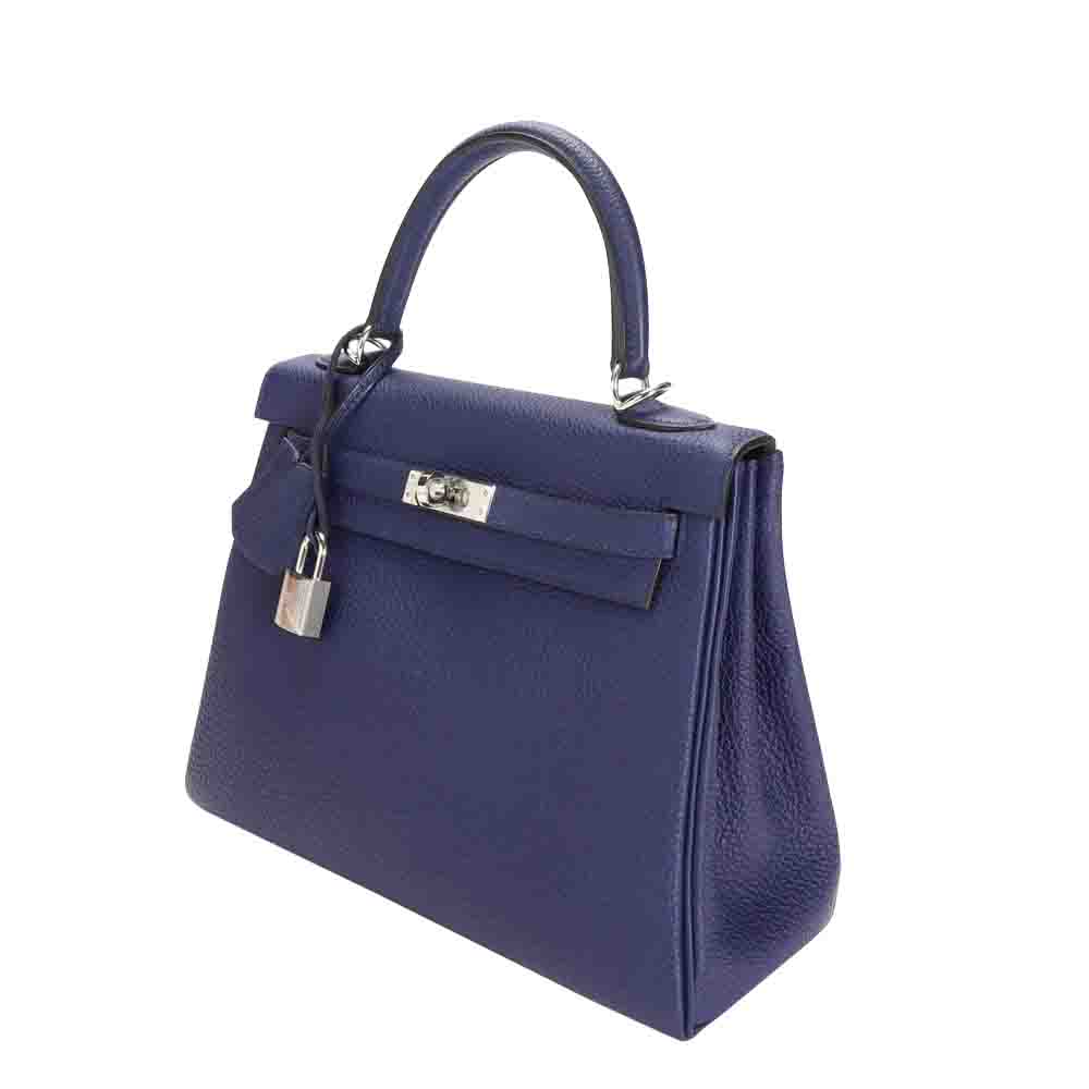 

Hermes Blue Togo Leather Palladium Hardware Retourne Kelly 25 Bag