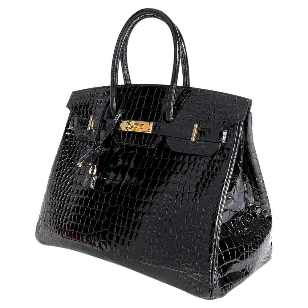 

Hermès Black Shiny Porosus Crocodile Leather Gold Hardware Birkin 35 Bag