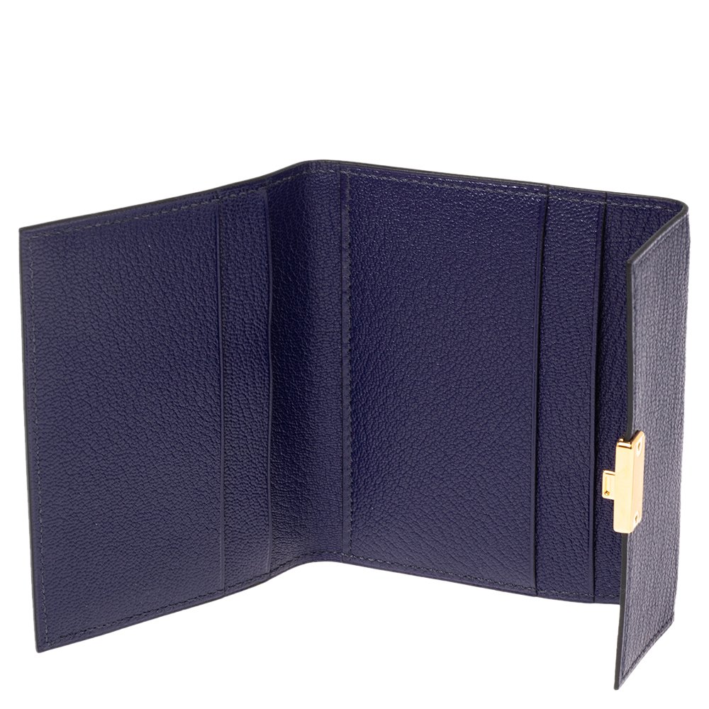 

Hermes Bleu Encre Chevre Mysore Leather Mini Clic Card Holder, Blue