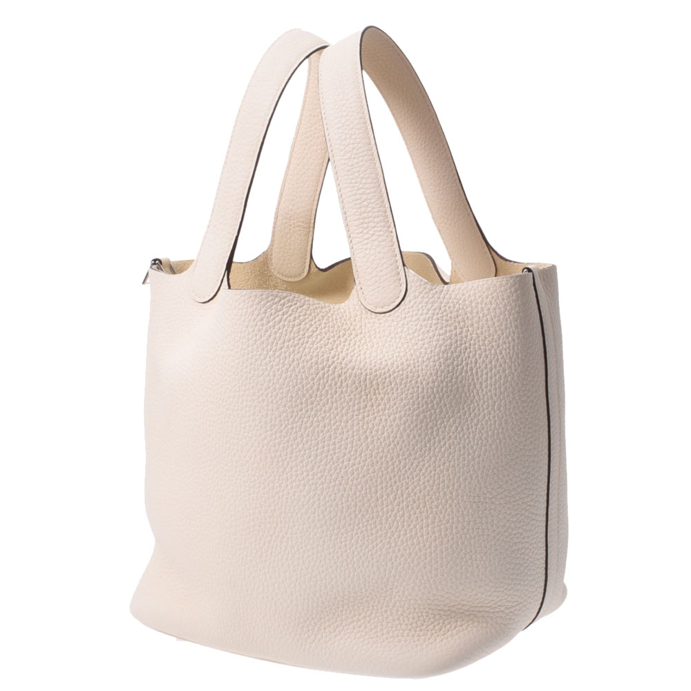 

Hermes White Taurillon Clemence Leather Picotin Lock MM Top Handle Bag