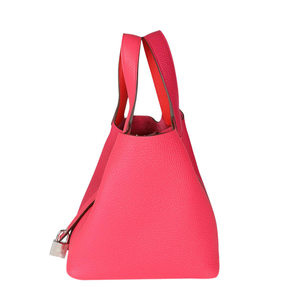 

Hermes Tricolor Clemence Leather Picotin Lock 18 Top Handle Bag, Pink