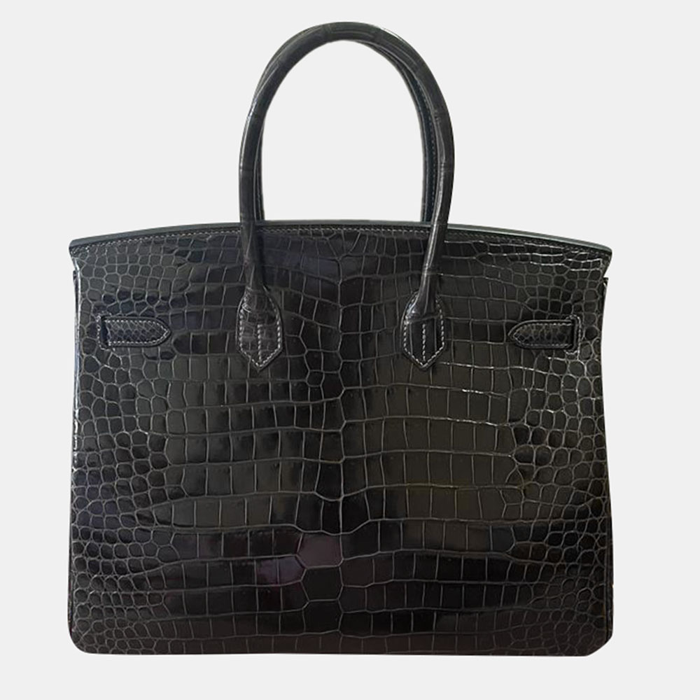 

Hermes Black Graphite Smooth Porosus Crocodile Leather Gold Hardware Birkin 35 Bag