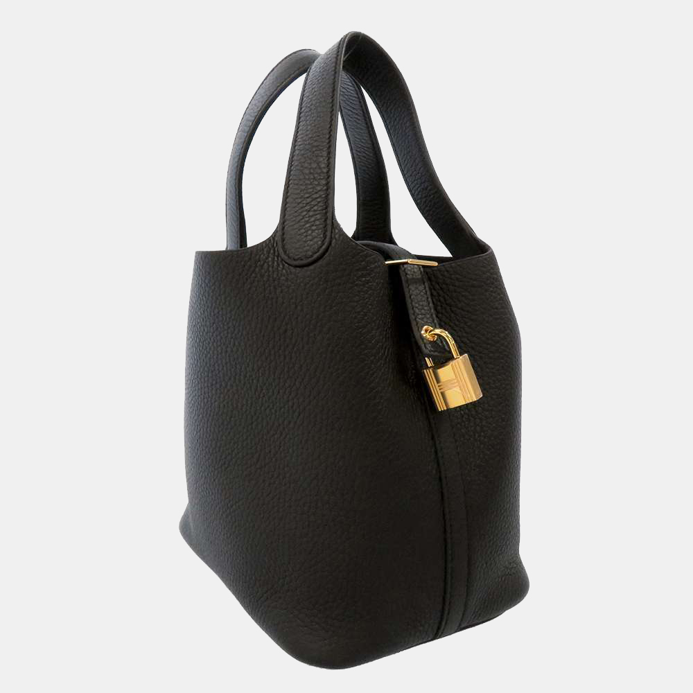 

Hermes Black Taurillon Clemence Picotin Lock PM Tote Bag