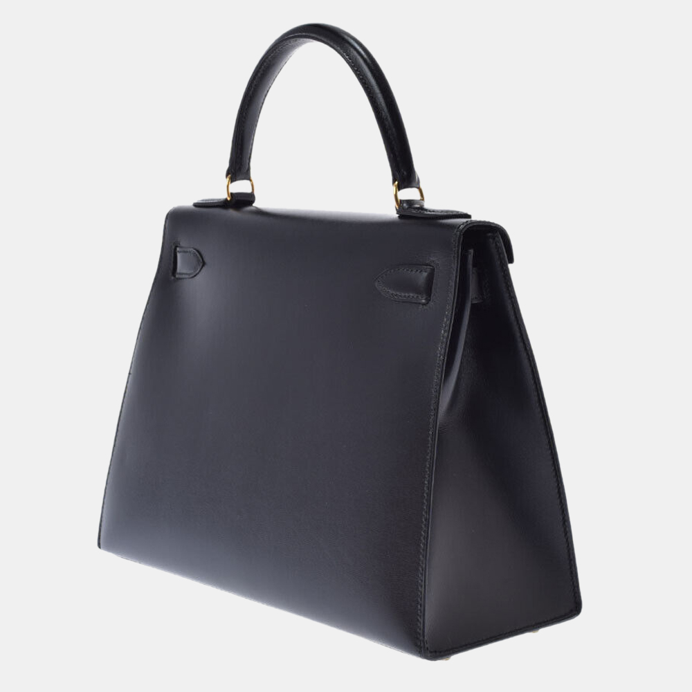 

HERMES Kelly 28 outer sewing 2WAY bag Black BOXCalfskin Ladies Handbag
