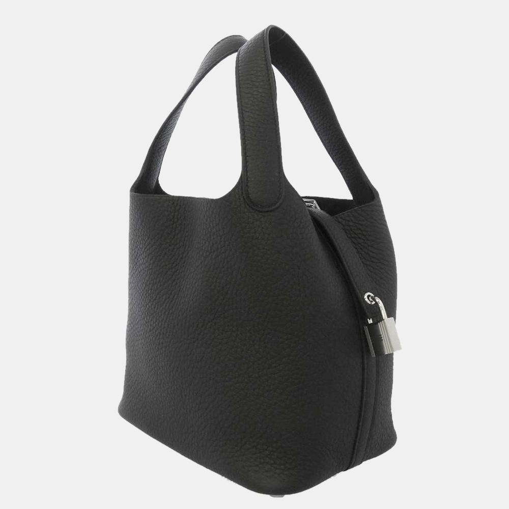 

Hermes Black Taurillon Clemence Leather Picotin Lock PM Tote Bag