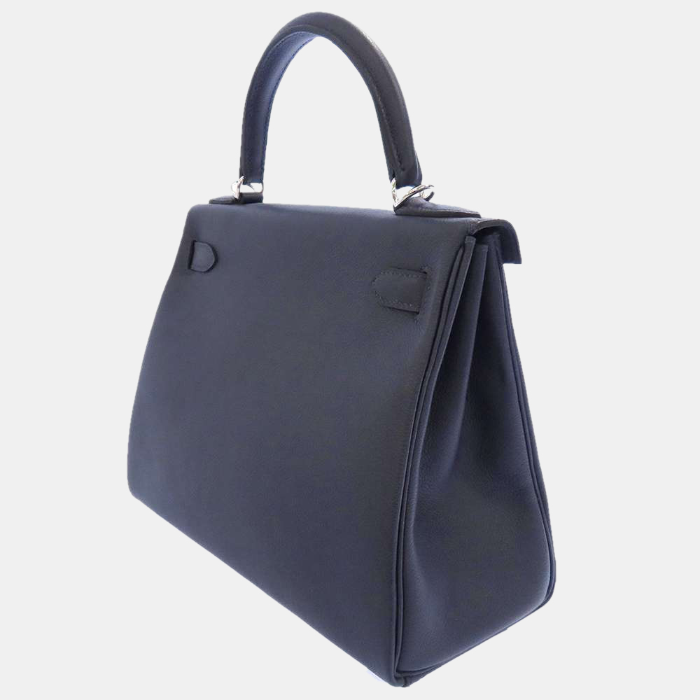 

Hermes Blue Evercolor Leather Palladium Hardware Kelly Retourne 28 Bag