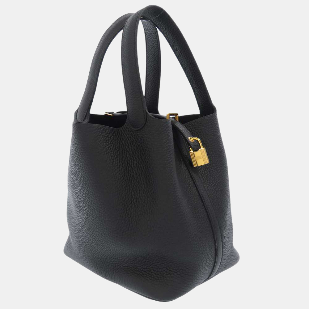 

Hermes Black Taurillon Clemence Leather Picotin Lock MM Top Handle Bag