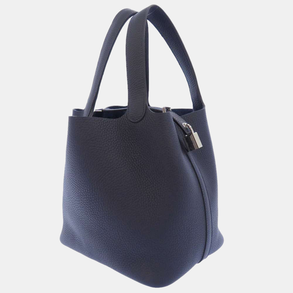 

Hermes Blue Taurillon Clemence Leather Picotin Lock MM Top Handle Bag