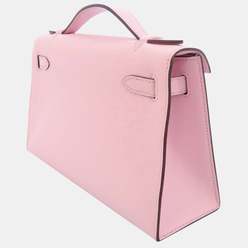

Hermes Pink Swift Leather Palladium Hardware Kelly Pochette Top Handle Bag