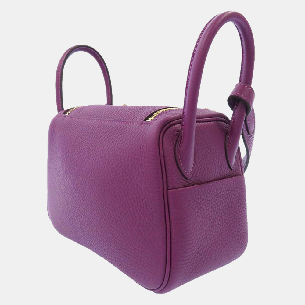 

Hermes Purple Taurillon Clemence Leather Lindy Mini 20 Shoulder Bag