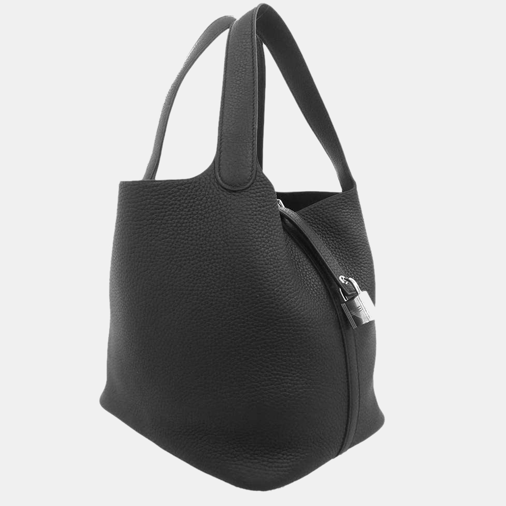 

Hermes Black Taurillon Clemence Leather Picotin Lock MM Top Handle Bag