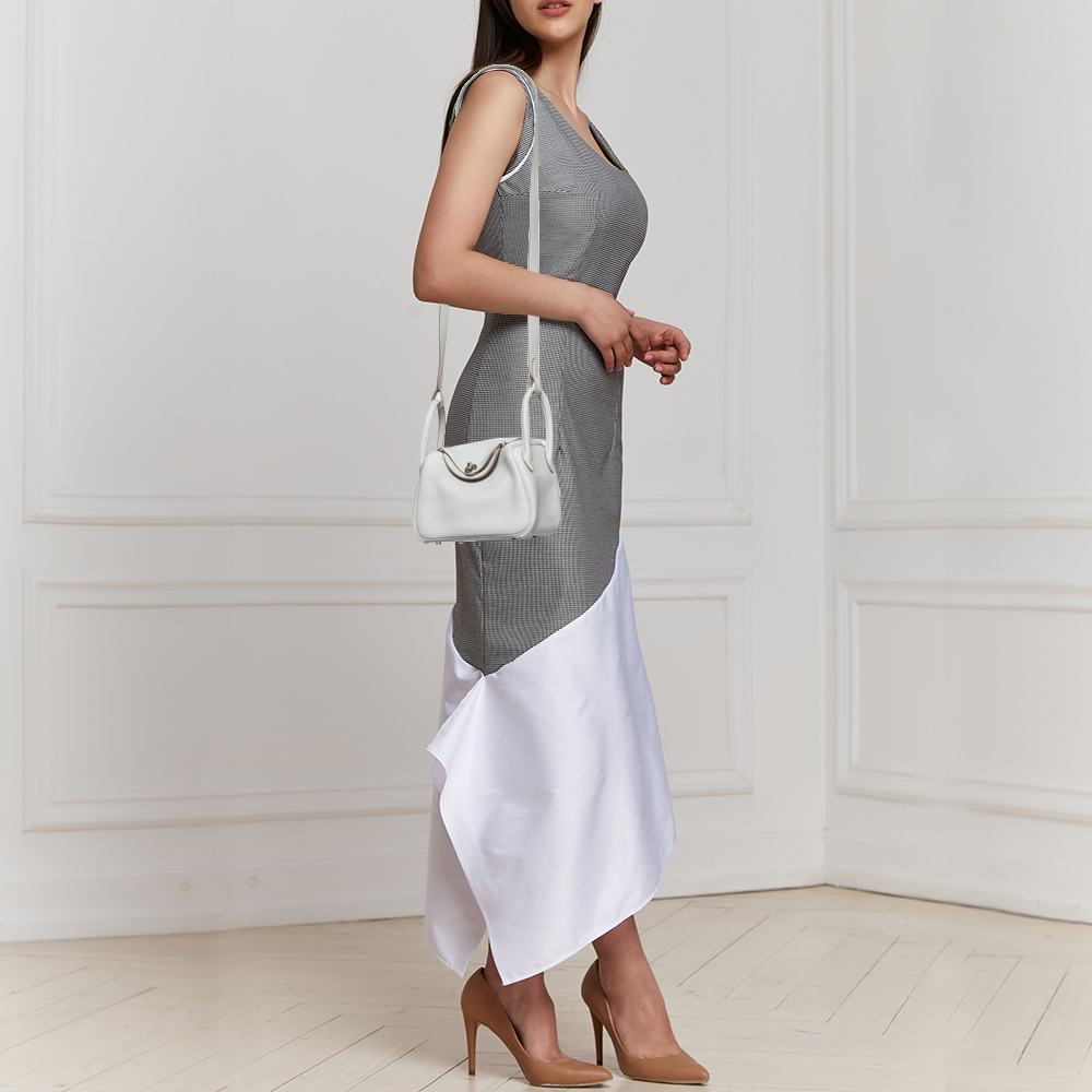 

Hermès Gris Perle Taurillon Clemence Leather Palladium Finish Mini Lindy Bag, Grey