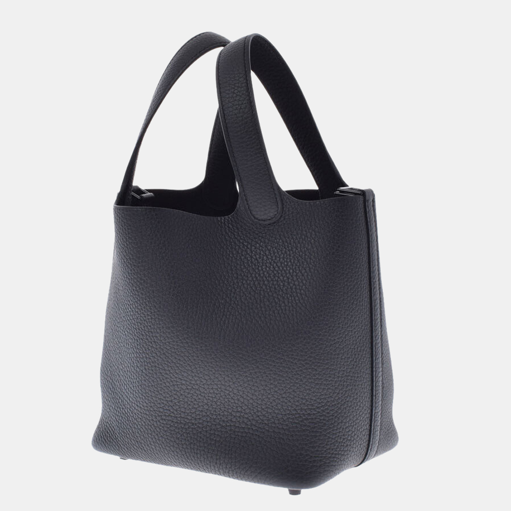 

Hermes Black Monochrome Taurillon Clemence Leather Picotin Lock PM Tote Bag