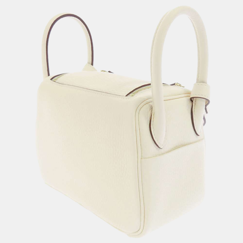 

Hermes White Taurillon Clemence Leather Lindy Mini 20 Shoulder Bag