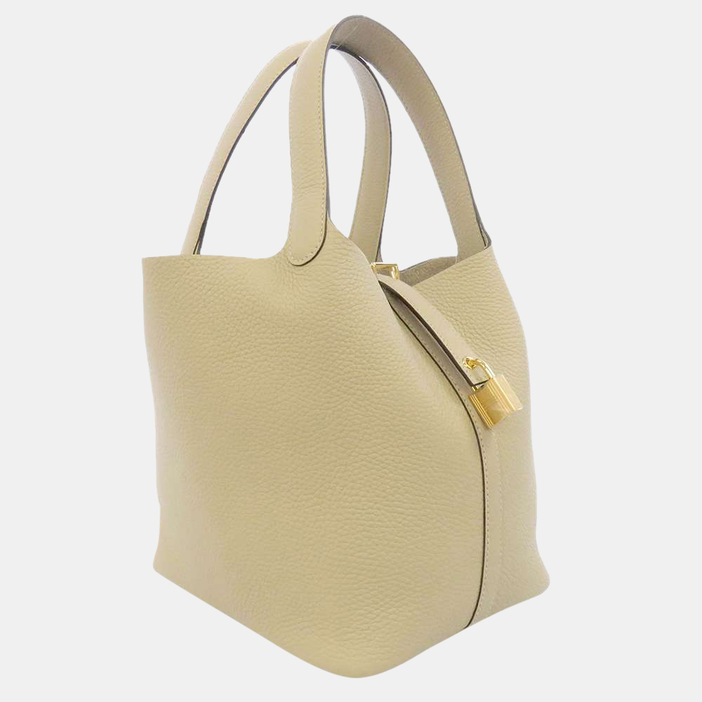 

Hermes White Taurillon Clemence Leather Picotin Lock MM Tote Bag